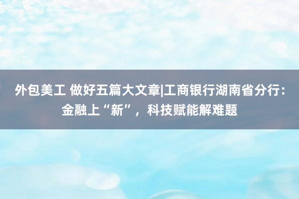 外包美工 做好五篇大文章|工商银行湖南省分行：金融上“新”，科技赋能解难题